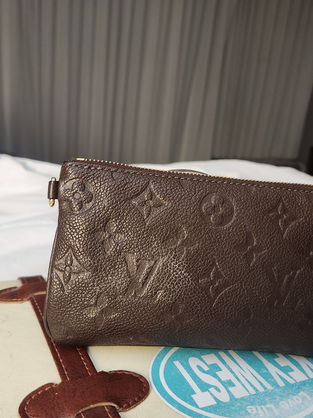 Louis Vuitton Dark Brown Embossed Monogram Pouch